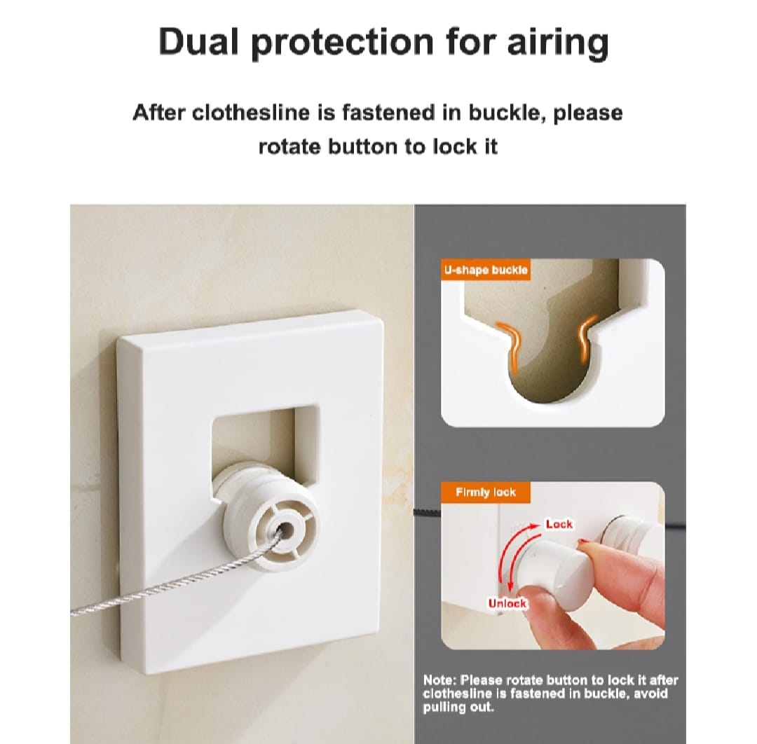 Rope Wall Mounted Drying String Retractable Clothesline Heavy Duty Rope 4.2M