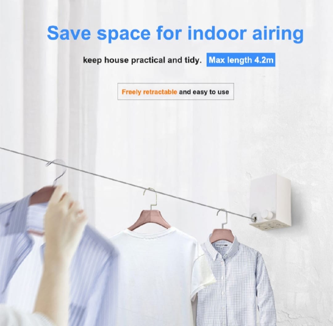 Rope Wall Mounted Drying String Retractable Clothesline Heavy Duty Rope 4.2M