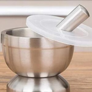 Mortar and Pestle, Stainless Steel Spice Grinder Pill Crusher with Lid for Crushing Grinding Ergonomic Design with Comfy Grip