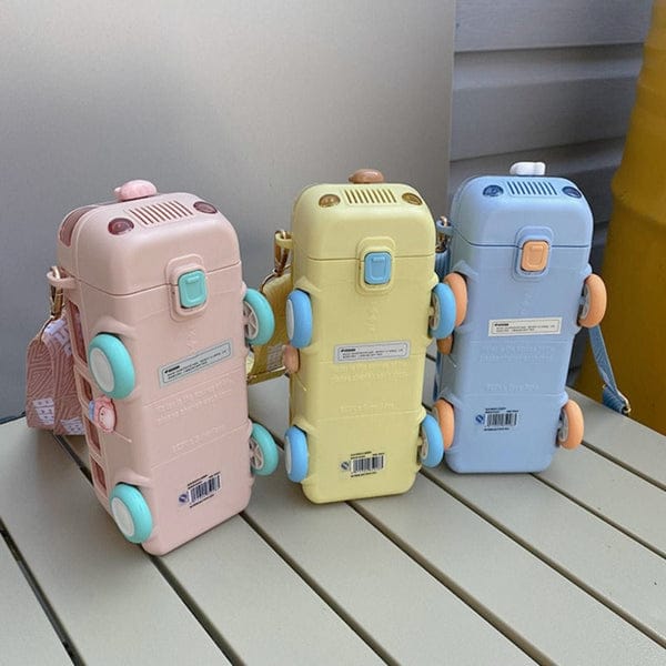 Water Bottle Cute Bus Shaped With Straw 500 ML
