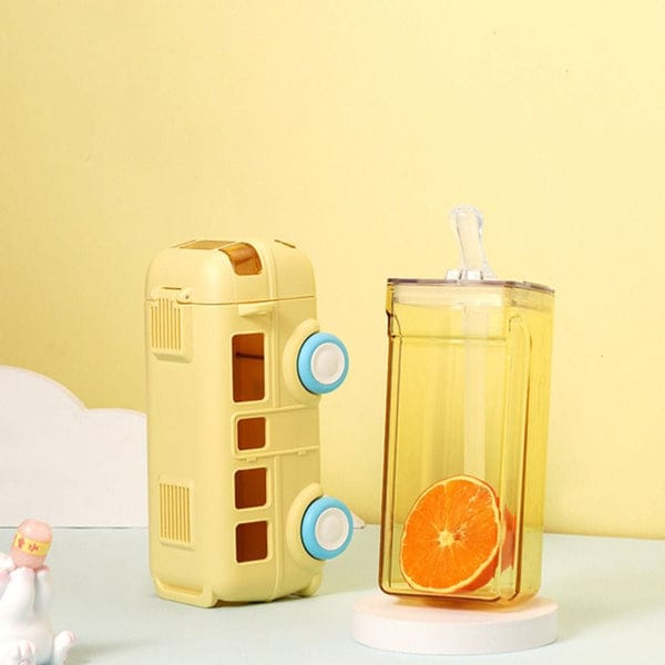 Water Bottle Cute Bus Shaped With Straw 500 ML