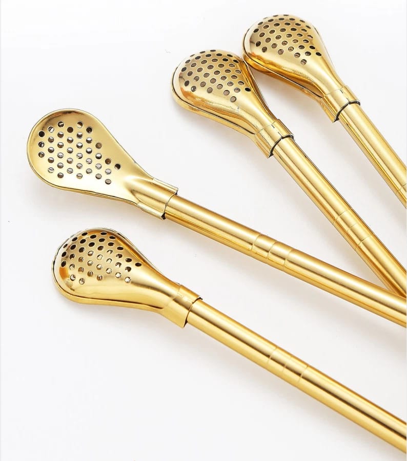 Set of 6pcs Filter Spoon Straw Reusable High Quality Stainless Steel Golden