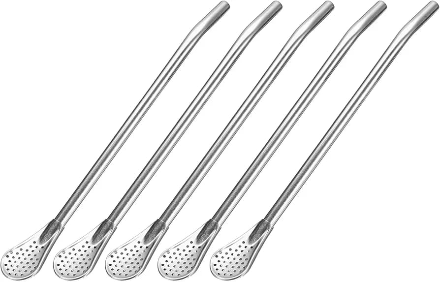 Set of 6pcs Filter Spoon Straw Reusable High Quality Stainless Steel Golden