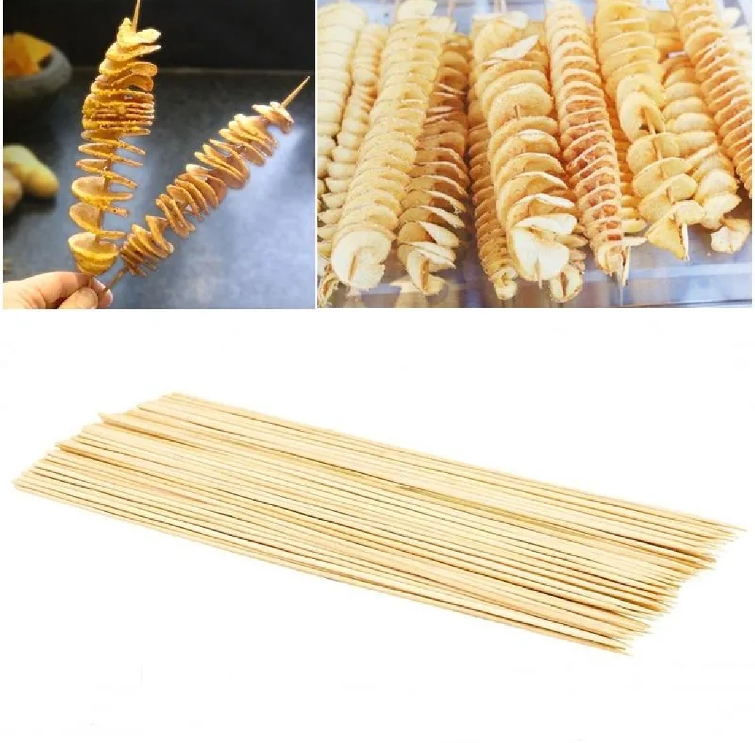 Pack of 40 Wooden 1 Feet and 11.7 inches large Size Disposable Spiral Tornado Barbecue Sticks Bamboo Skewers Grill Wood Cooking Set Holder Meat BBQ Tools