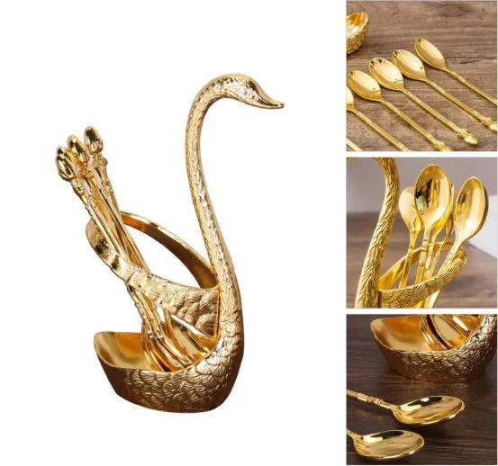 7 Piece Swan Shape Spoon Holder Set – Elegant Steel Cutlery