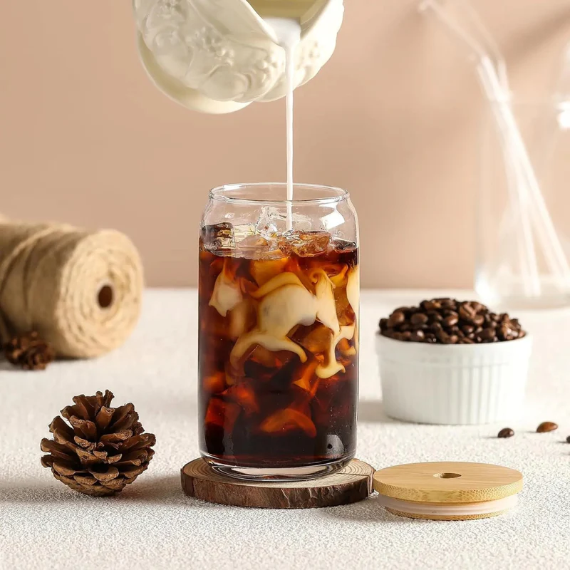 Glass Tumbler with Bamboo Lids and Glass Straw