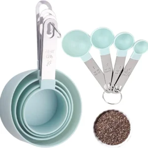 Set of 8 Measuring Spoons & Cups with Stainless Steel Handles
